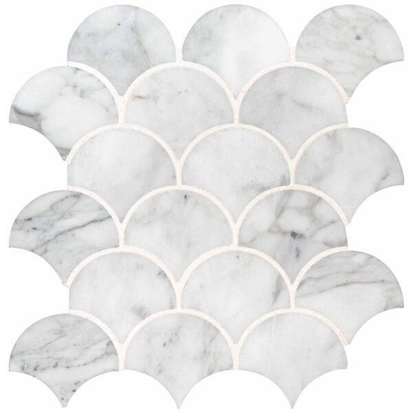 Msi Calacatta Blanco Scallop 12.8 In. X 10.43 In. X 10Mm Polished Marble Mesh-Mounted Mosaic Tile, 10PK - ZOR-MD-0202