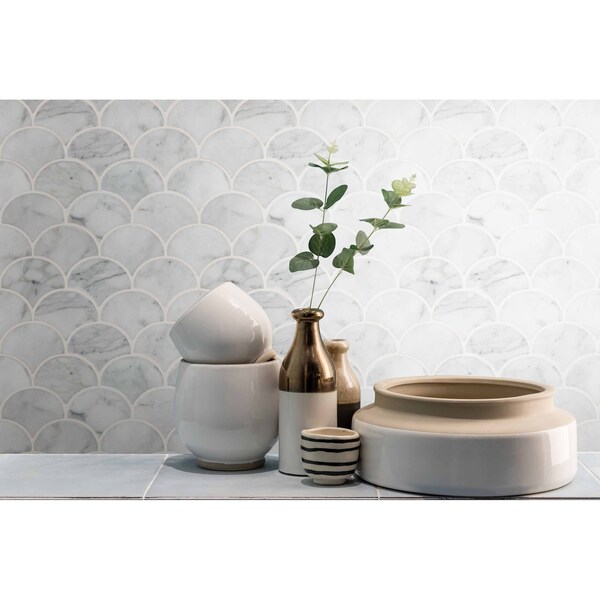 Msi Calacatta Blanco Scallop 12.8 In. X 10.43 In. X 10Mm Polished Marble Mesh-Mounted Mosaic Tile, 10PK - ZOR-MD-0202