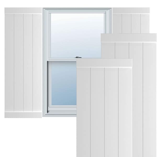 Ekena Millwork True Fit PVC, Four Board Joined Board-n-Batten Shutters w/End Batten, Unfinished, 21 1/2W x 46H, PR - TFP103BB21X046UN