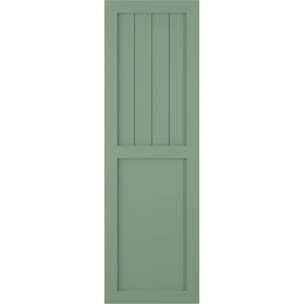 Ekena Millwork True Fit PVC Farmhouse/Flat Panel Combination Fixed Mount Shutters, Track Green, 18W x 68H, PR - TFP101FC18X068TG