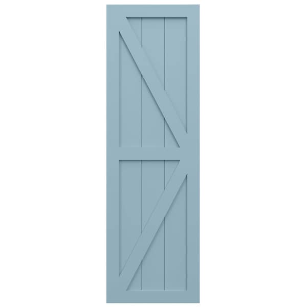 Ekena Millwork True Fit PVC Two Equal Panel Farmhouse Fixed Mount Shutters w/ Z-Bar, Peaceful Blue , 12W x 63H, PR - TFP102FH12X063SB