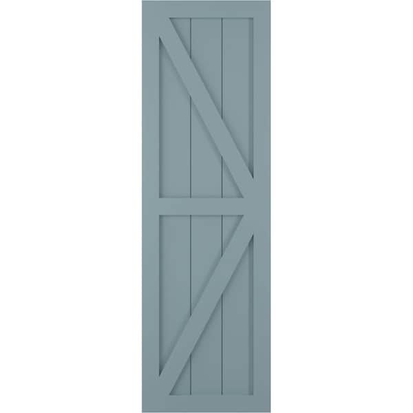 Ekena Millwork True Fit PVC Two Equal Panel Farmhouse Fixed Mount Shutters w/ Z-Bar, Peaceful Blue , 12W x 63H, PR - TFP102FH12X063SB