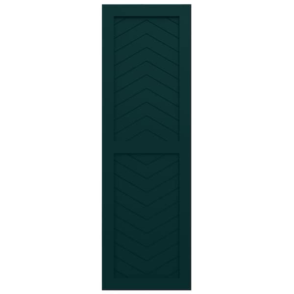 Ekena Millwork True Fit PVC Two Panel Chevron Modern Style Fixed Mount Shutters, Thermal Green, 15W x 79H, PR - TFP101CV15X079FG