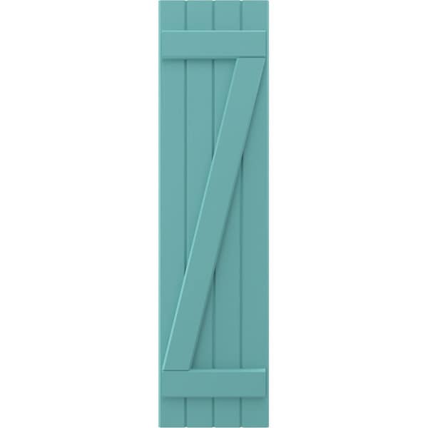 Ekena Millwork Americraft 4-Board (2 Batten) Wood Joined Board-n-Batten Shutters w/ Z-Bar, ARW102BB414X59PTH, PR - ARW102BB414X59PTH