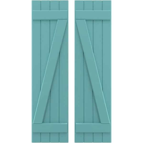 Ekena Millwork Americraft 4-Board (2 Batten) Wood Joined Board-n-Batten Shutters w/ Z-Bar, ARW102BB414X59PTH, PR - ARW102BB414X59PTH