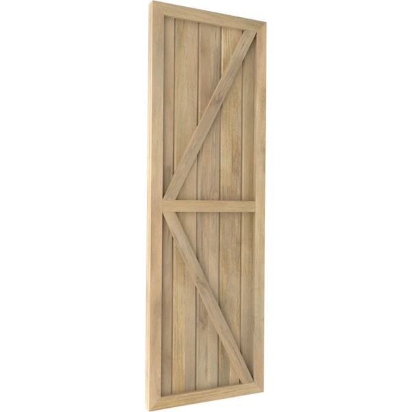 Ekena Millwork Americraft 5-Board Wood 2 Equal Panel Frmd Board-n-Batten Shutters w/Dubl Z-Bar, ARW102BF518X49UNH, PR - ARW102BF518X49UNH