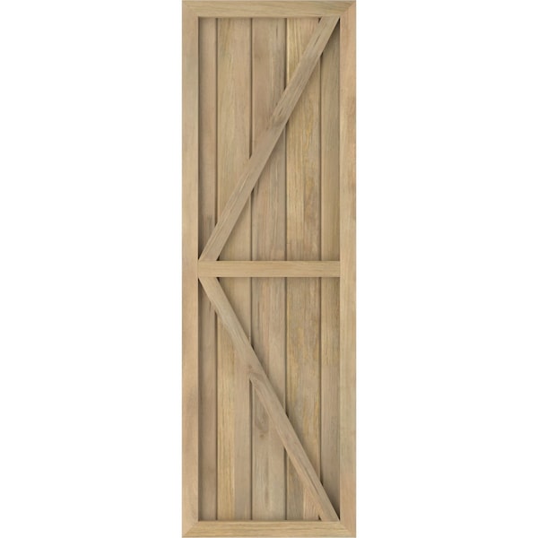 Ekena Millwork Americraft 5-Board Wood 2 Equal Panel Frmd Board-n-Batten Shutters w/Dubl Z-Bar, ARW102BF518X49UNH, PR - ARW102BF518X49UNH
