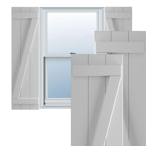 Ekena Millwork True Fit PVC Three Board Joined Board-n-Batten Shutters w/Z-Bar, Primed , 16 1/8"W x 73"H - TFP102BBF16X073PR
