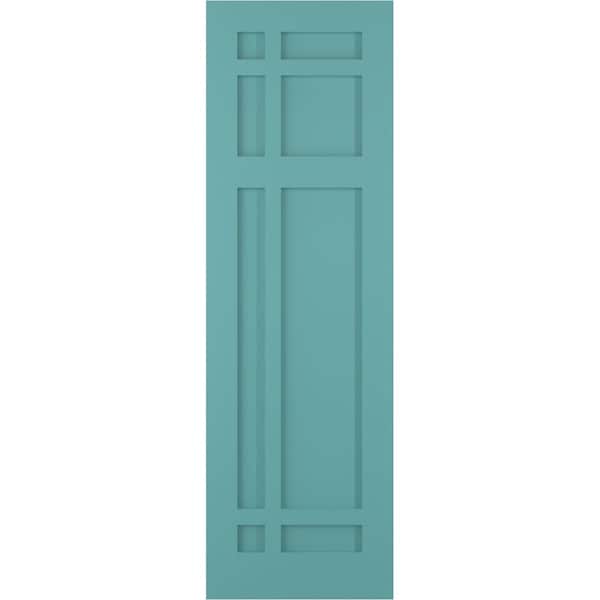 Ekena Millwork True Fit PVC San Juan Capistrano Mission Style Fixed Mount Shutters, Pure Turquoise, 12W x 59H, PR - TFP001SJ12X059PT