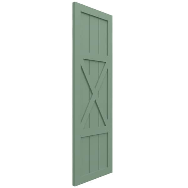 Ekena Millwork True Fit PVC Center X-Board Farmhouse Fixed Mount Shutters, Track Green , 15W x 40H, PR - TFP107FH15X040TG