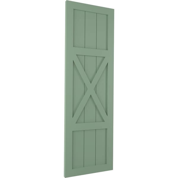 Ekena Millwork True Fit PVC Center X-Board Farmhouse Fixed Mount Shutters, Track Green , 15W x 40H, PR - TFP107FH15X040TG