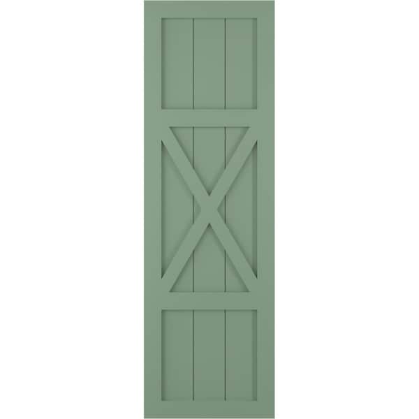 Ekena Millwork True Fit PVC Center X-Board Farmhouse Fixed Mount Shutters, Track Green , 15W x 40H, PR - TFP107FH15X040TG