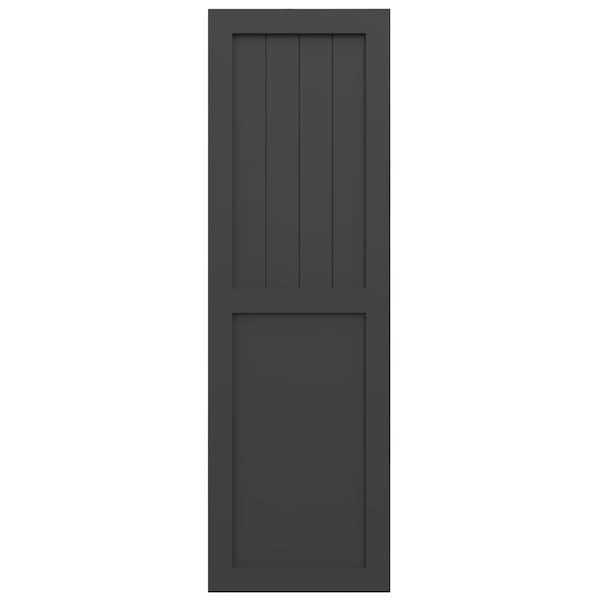 Ekena Millwork True Fit PVC Farmhouse/Flat Panel Combination Fixed Mount Shutters, Shadow Mountain, 18W x 71H, PR - TFP101FC18X071SM