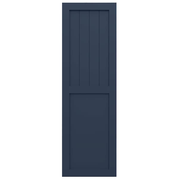 Ekena Millwork True Fit PVC Farmhouse/Flat Panel Combination Fixed Mount Shutters, Starless Night Blue, 12"W x 48"H - TFP101FC12X048OB