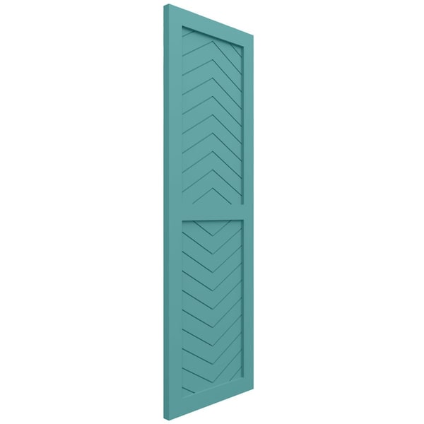 Ekena Millwork True Fit PVC Two Panel Chevron Modern Style Fixed Mount Shutters, Pure Turquoise, 12W x 70H, PR - TFP101CV12X070PT