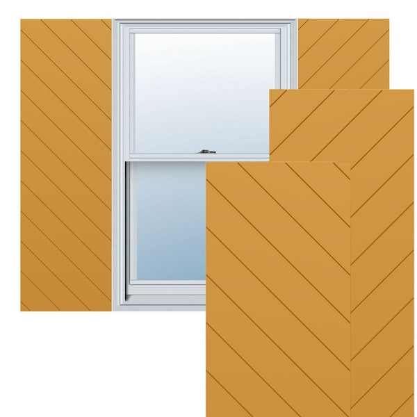 Ekena Millwork 15W x 26H True Fit PVC Diagonal Slat Modern Style Fixed Mount Shutters, Turmeric, PR - TFP001DG15X026TU