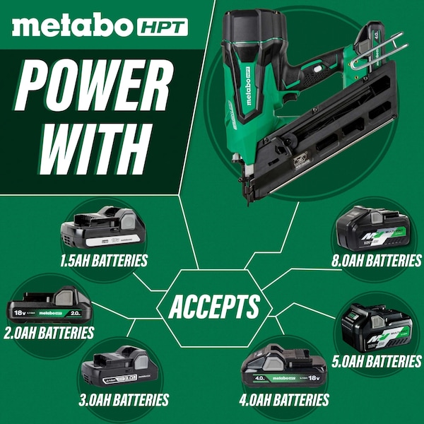 Metabo Hpt 18V MV Cordless 30 Degree 3-1/2in Paper Framing Nailer w/Clipped Head 1 x 4.0Ah - NR1890DCSTM
