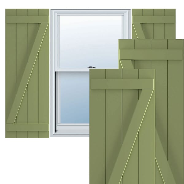 Ekena Millwork True Fit PVC Four Board Joined Board-n-Batten Shutters w/Z-Bar, Moss Green , 21 1/2W x 33H, PR - TFP102BBF21X033MG