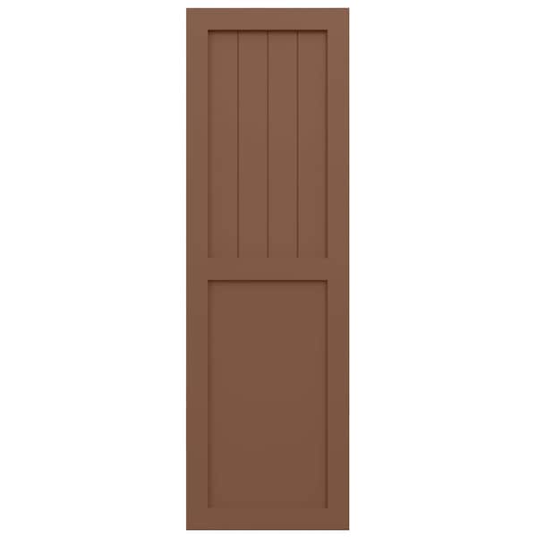 Ekena Millwork True Fit PVC Farmhouse/Flat Panel Combination Fixed Mount Shutters, Burnt Toffee, 12W x 50H, PR - TFP101FC12X050BT