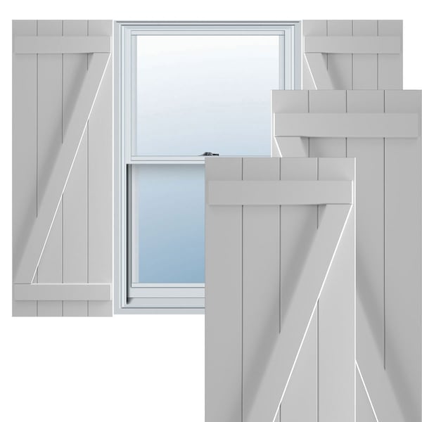 Ekena Millwork True Fit PVC Four Board Joined Board-n-Batten Shutters w/Z-Bar, Primed , 21 1/2"W x 36"H - TFP102BBF21X036PR