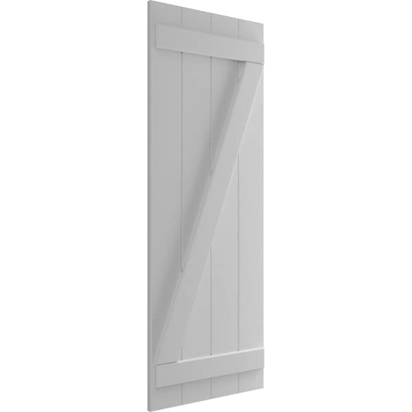 Ekena Millwork True Fit PVC Four Board Joined Board-n-Batten Shutters w/Z-Bar, Primed , 21 1/2"W x 36"H - TFP102BBF21X036PR
