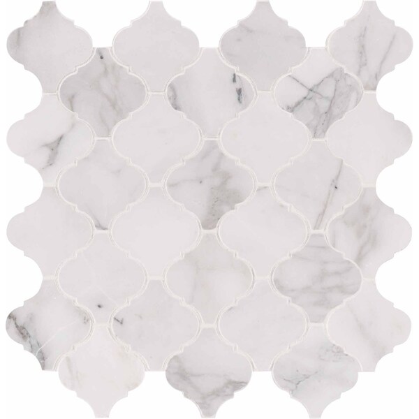 Msi Calacatta Cressa Arabesque SAMPLE Honed Marble Mesh-Mounted Mosaic Tile - ZOR-MD-0142-SAM