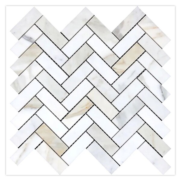 Apollo Tile 12 x 13 in. Honed White Gray Marble Mosaic Herringbone Wall and Floor Tile 5.29 sq ft/case, 5PK - APLTSC88H09HA