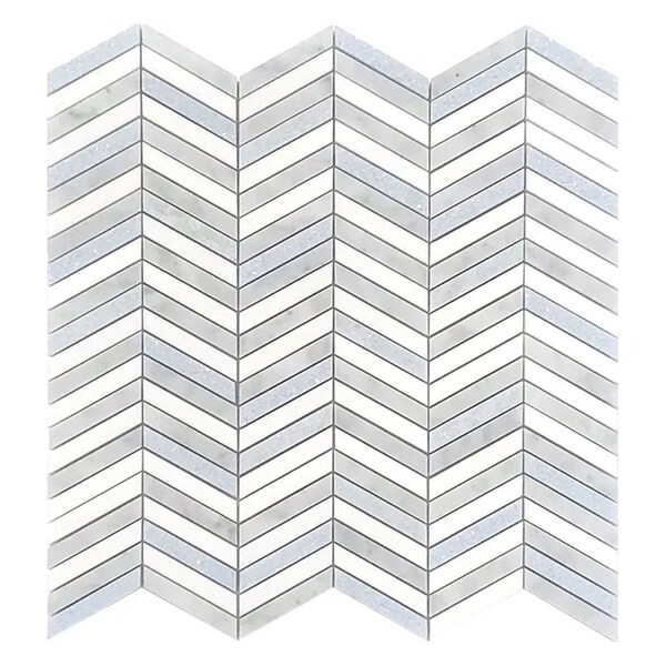 Apollo Tile 12x12 in. Polished White, Gray, Blue Marble Mosaic Chevron Wall and Floor Tile 5 sq ft/case, 5PK - APLMKN88CV10A