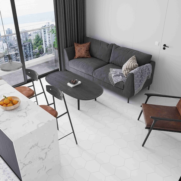 Apollo Tile Nubes 10 x 10 in. Honed Snow White Marble Hexagon Wall and Floor Tile 2.95 sq ft/case, 5PK - APLMKN88G30HA