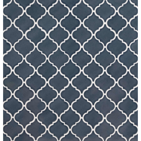 Msi Bay Blue 8mm Glossy Mesh-Mounted Arabesque Tile - ZOR-MD-0503-SAM