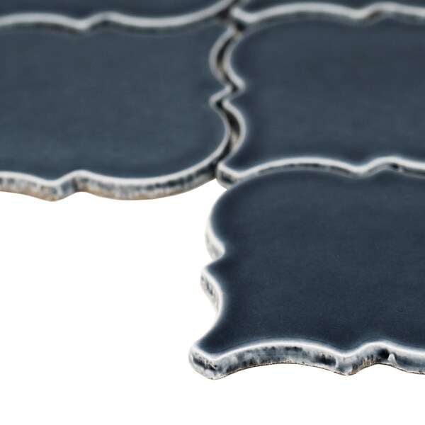 Msi Bay Blue 8mm Glossy Mesh-Mounted Arabesque Tile - ZOR-MD-0503-SAM