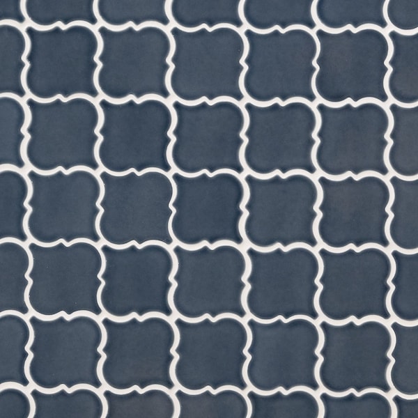 Msi Bay Blue 8mm Glossy Mesh-Mounted Arabesque Tile - ZOR-MD-0503-SAM