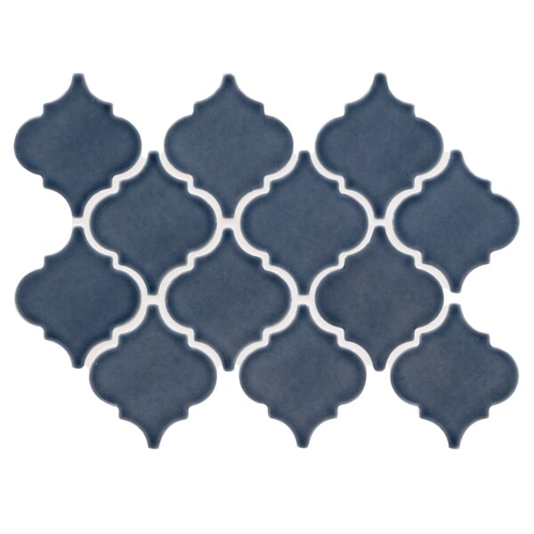 Msi Bay Blue 8mm Glossy Mesh-Mounted Arabesque Tile - ZOR-MD-0503-SAM