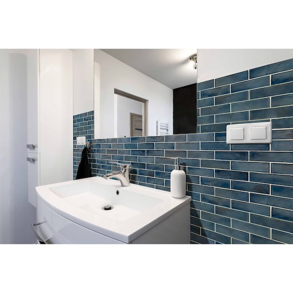 Msi Blue Shimmer Subway 11.75 In. X 11.75 In. X 6 Mm Textured Glass Mesh-Mounted Mosaic Tile, 15PK - ZOR-MD-0350