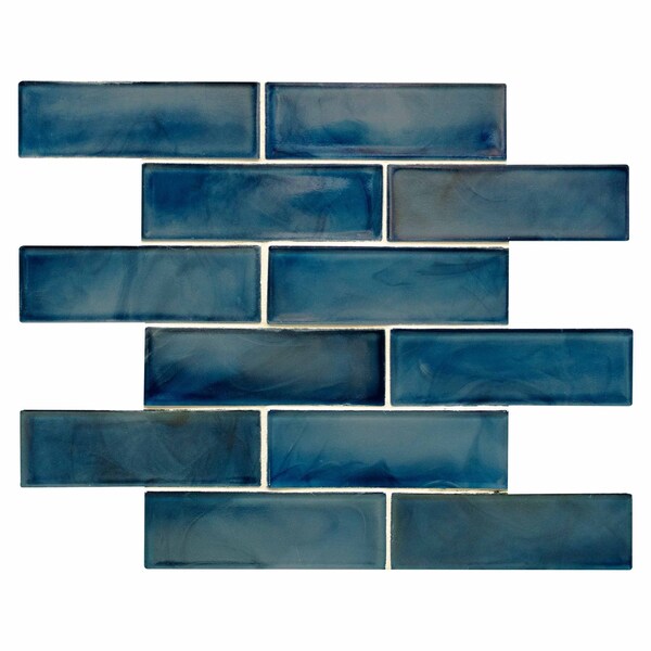 Msi Blue Shimmer Subway 11.75 In. X 11.75 In. X 6 Mm Textured Glass Mesh-Mounted Mosaic Tile, 15PK - ZOR-MD-0350