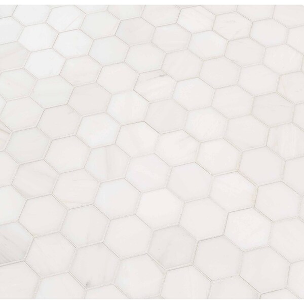 Msi Bianco Dolomite Hexagon SAMPLE Polished Marble Mesh-Mounted Mosaic Tile - ZOR-MD-0164-SAM