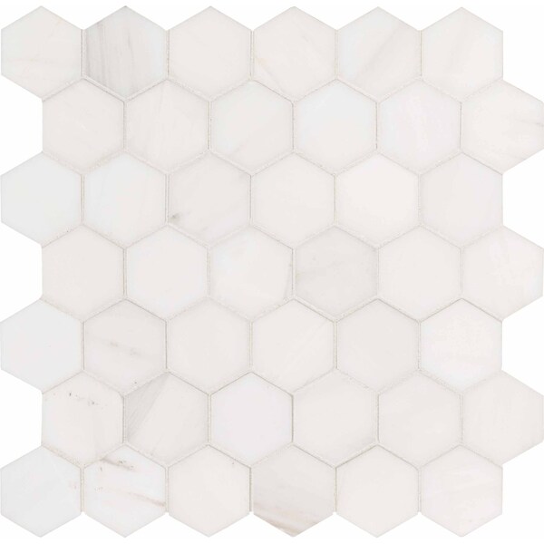 Msi Bianco Dolomite Hexagon SAMPLE Polished Marble Mesh-Mounted Mosaic Tile - ZOR-MD-0164-SAM