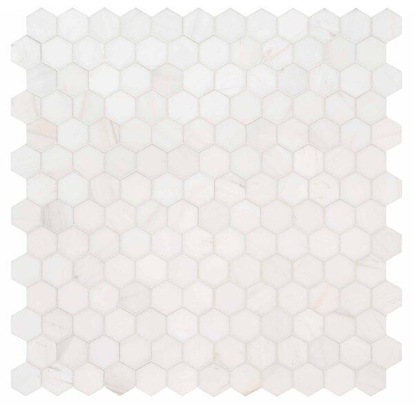 Msi Bianco Dolomite Hexagon SAMPLE Polished Marble Mesh-Mounted Mosaic Tile - ZOR-MD-0164-SAM