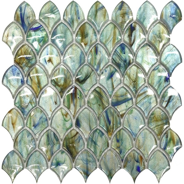 Apollo Tile Majeste 10.8inx11.3in Glossy Blue and Silver Glass Mosaic Wall and Floor Tile 8.48 sqft/case, 10PK - APLASL8805A