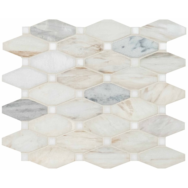 Msi Angora Elongated Octagon SAMPLE Polished Marble Mesh-Mounted Mosaic Tile - ZOR-MD-0299-SAM