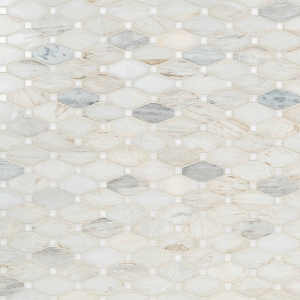 Msi Angora Elongated Octagon SAMPLE Polished Marble Mesh-Mounted Mosaic Tile - ZOR-MD-0299-SAM