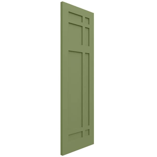 Ekena Millwork True Fit PVC San Juan Capistrano Mission Style Fixed Mount Shutters, Moss Green, 15W x 60H, PR - TFP001SJ15X060MG