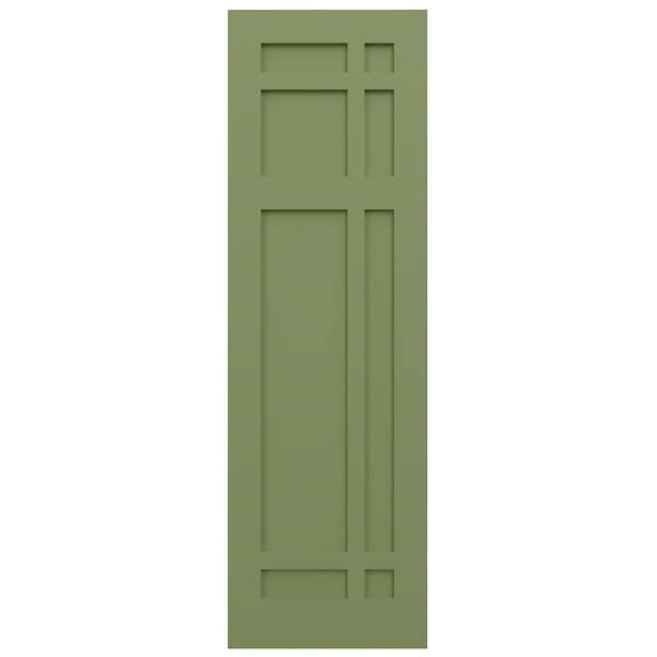 Ekena Millwork True Fit PVC San Juan Capistrano Mission Style Fixed Mount Shutters, Moss Green, 15W x 60H, PR - TFP001SJ15X060MG
