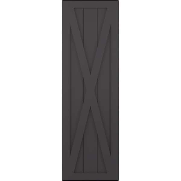 Ekena Millwork True Fit PVC Single X-Board Farmhouse Fixed Mount Shutters, Shadow Mountain, 12W x 70H, PR - TFP001FH12X070SM