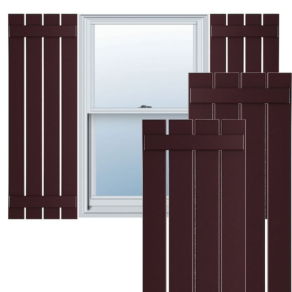 Ekena Millwork True Fit PVC, Four Board Spaced Board-n-Batten Shutters, Wine Red , 23W x 74H, PR - TFP101SBF23X074WR