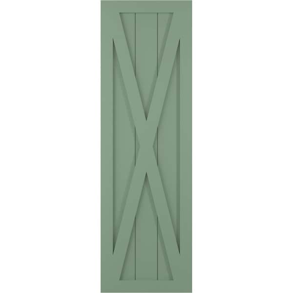 Ekena Millwork True Fit PVC Single X-Board Farmhouse Fixed Mount Shutters, Track Green, 15W x 26H, PR - TFP001FH15X026TG