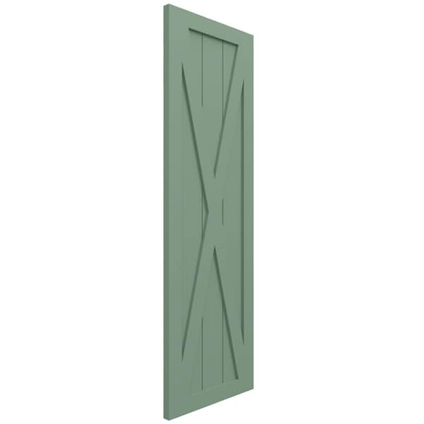 Ekena Millwork True Fit PVC Single X-Board Farmhouse Fixed Mount Shutters, Track Green, 15W x 26H, PR - TFP001FH15X026TG
