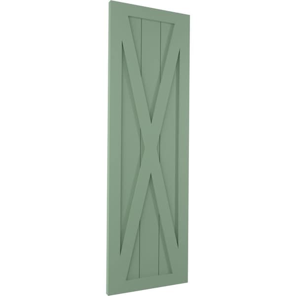 Ekena Millwork True Fit PVC Single X-Board Farmhouse Fixed Mount Shutters, Track Green, 15W x 26H, PR - TFP001FH15X026TG