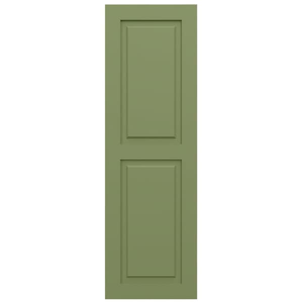 Ekena Millwork True Fit PVC Two Equal Raised Panel Shutters, Moss Green, 18W x 66H, PR - TFP101RPF18X066MG