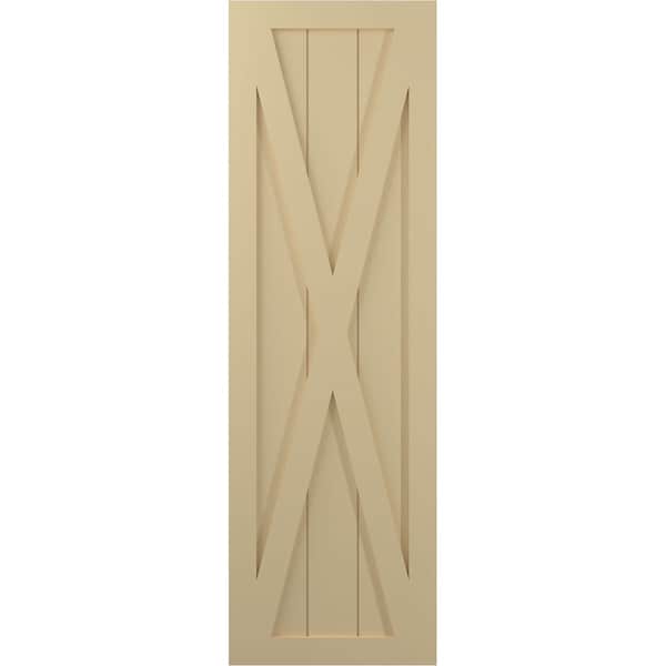 Ekena Millwork True Fit PVC Single X-Board Farmhouse Fixed Mount Shutters, Natural Twine, 18W x 72H, PR - TFP001FH18X072NT